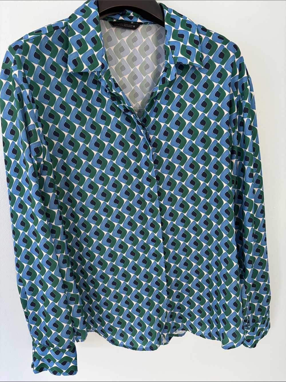 Zara Blue & Green Geometric Button-Down Shirt